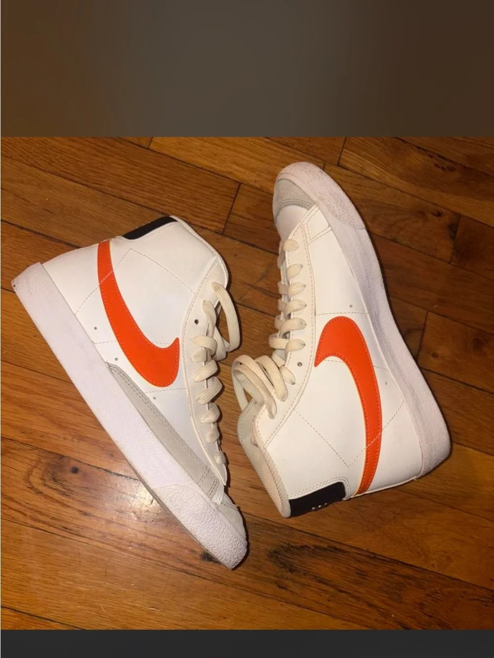 Nike White High-Top Sneakers with Orange Swoosh - Picture 5 of 6